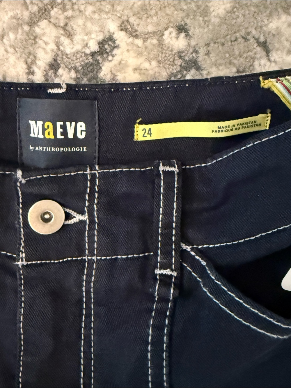 Maeve Anthropologie Dark Indigo Wide Leg Jeans Contrast Stitch Size 24 - Picture 3 of 6
